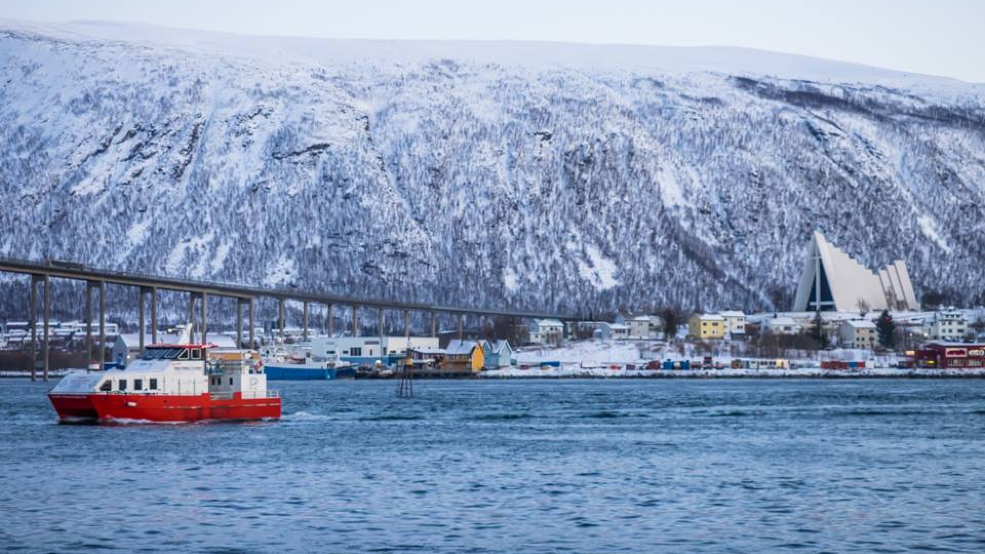 en båt Ved Tromsø bruen