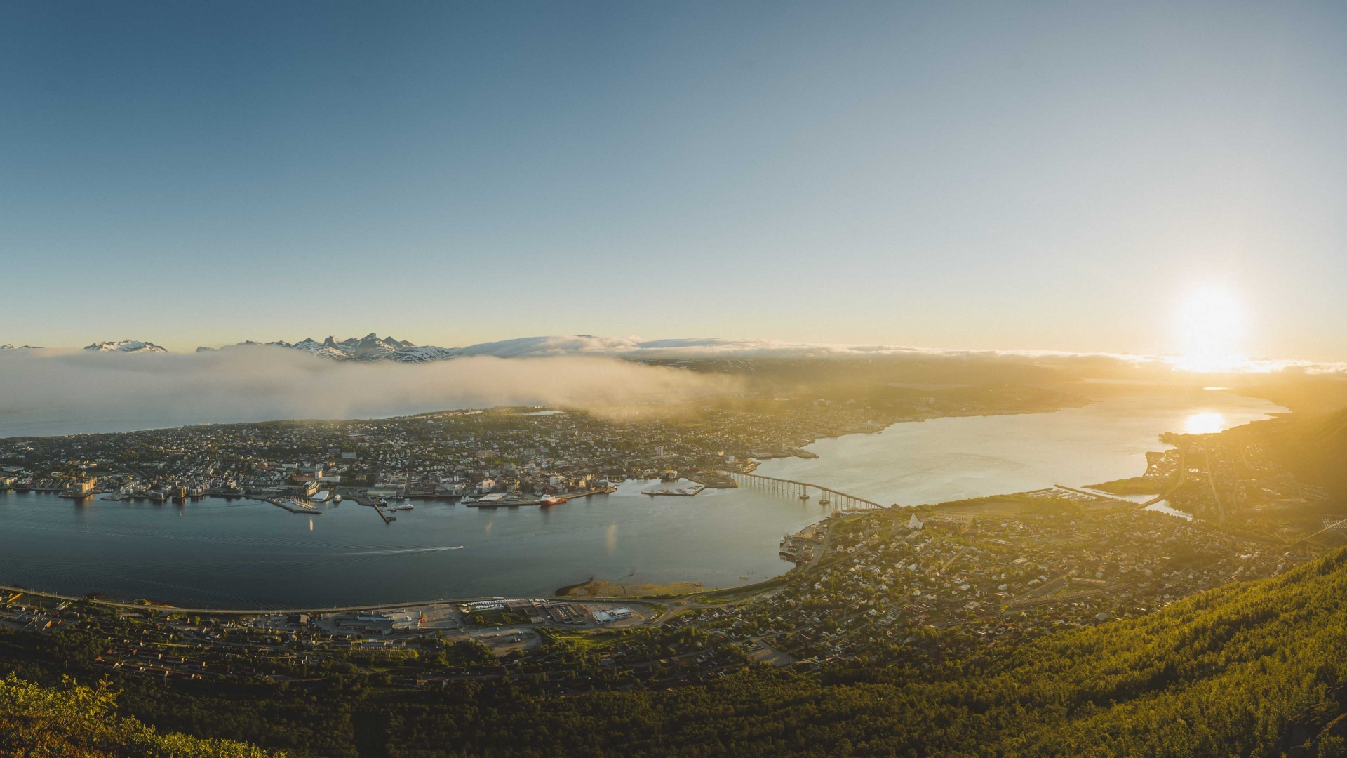 Panoramic view over Tromsø during sunset