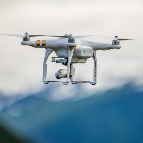 Drone flying over Tromsø