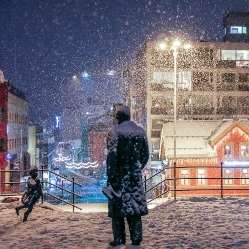 Snowfall in Tromsø city centre