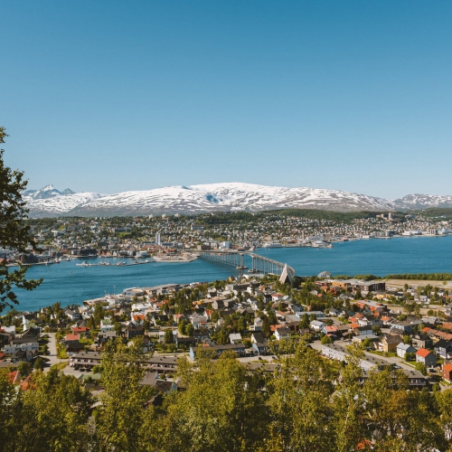 Tromsø city seen from the mountain and Sherpa stairs
