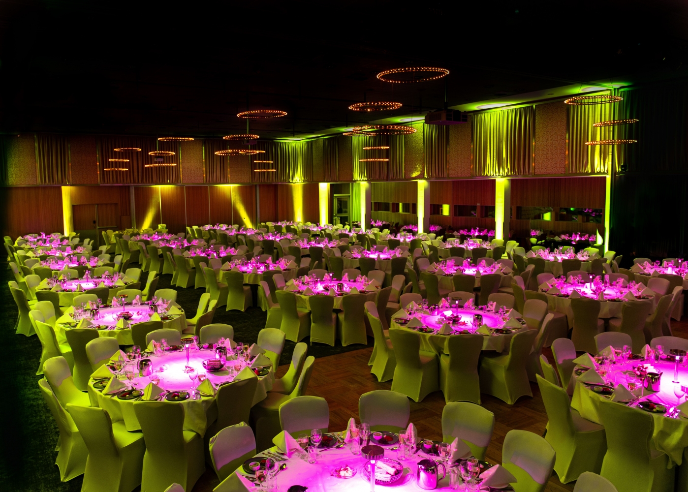 a room decorated to a banquet