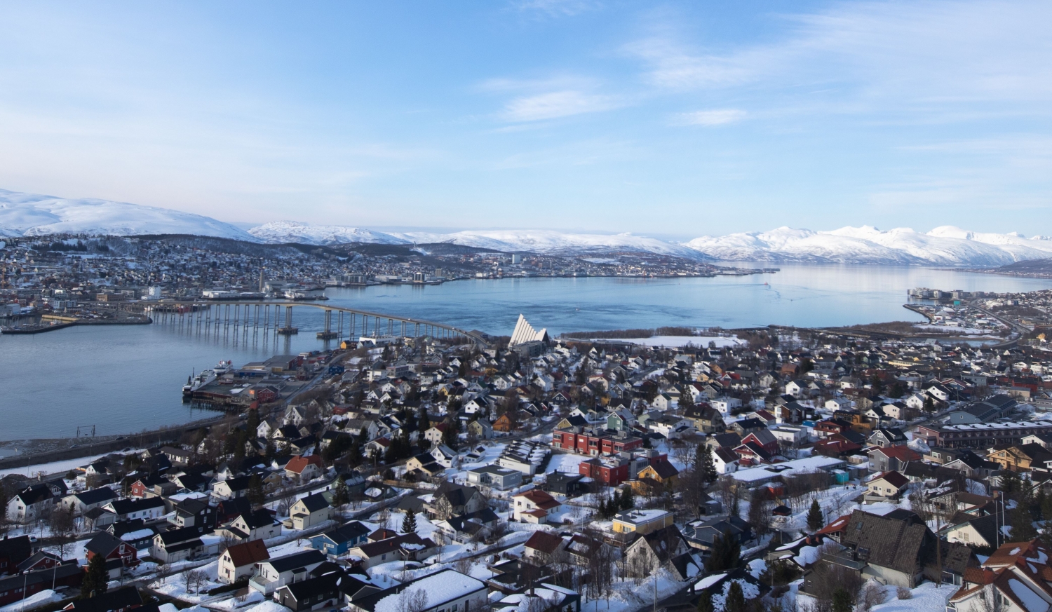 view over tromso island from the cable car