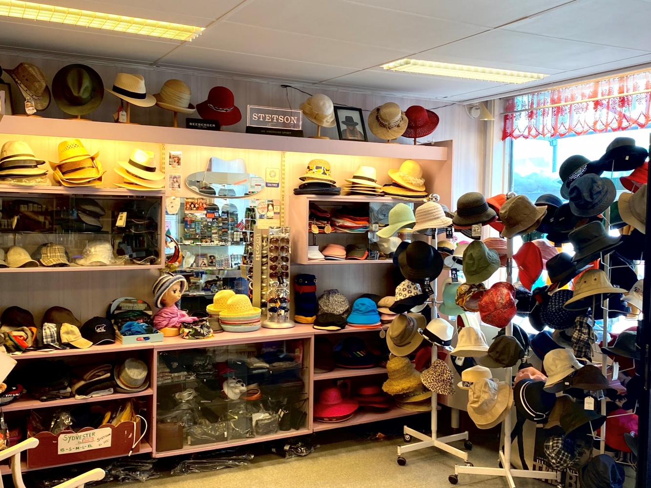 The hat collection in the store