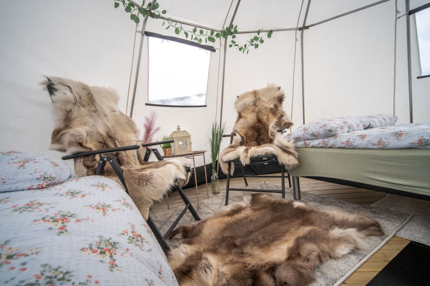 Inside traditional Saami tent