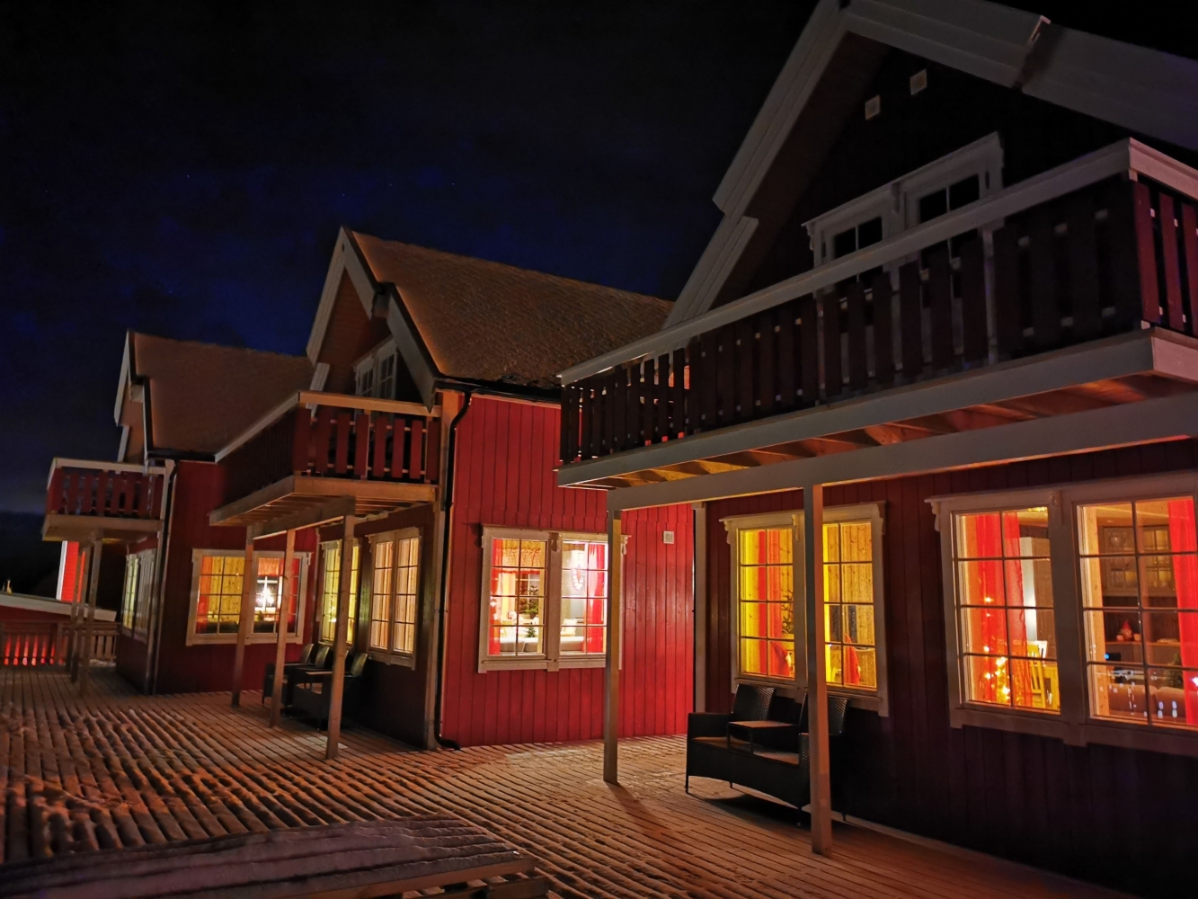 the cabins during winter in night time
