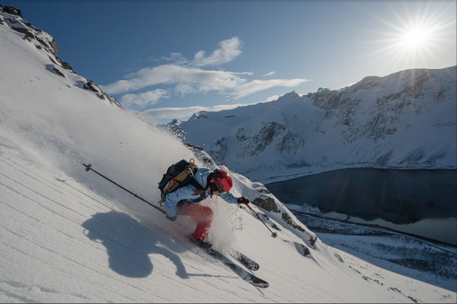Full speed down the mountainside on skiis