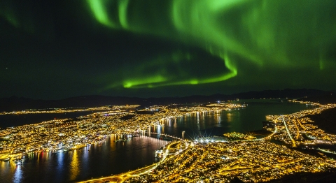 Northern lights over Tromsø City Centre 