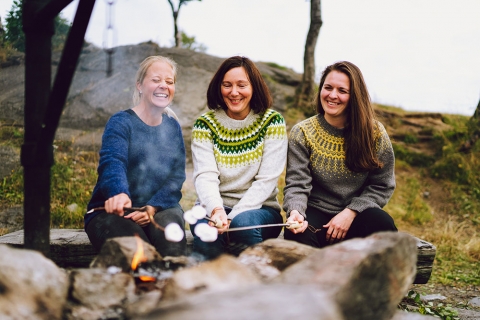Girls by bonfire in Telgrafbukta in Tromsø