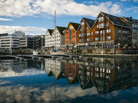 Harbour with wooden buildings in Tromsø city centre