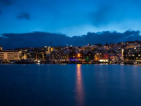 View of the Tromsø Harbour by night
