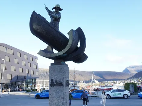 The Arctic Hunter monument at the main square Stortorget in Tromsø