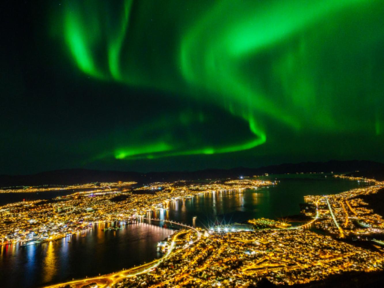 Northern lights above Tromso in Northern Norway