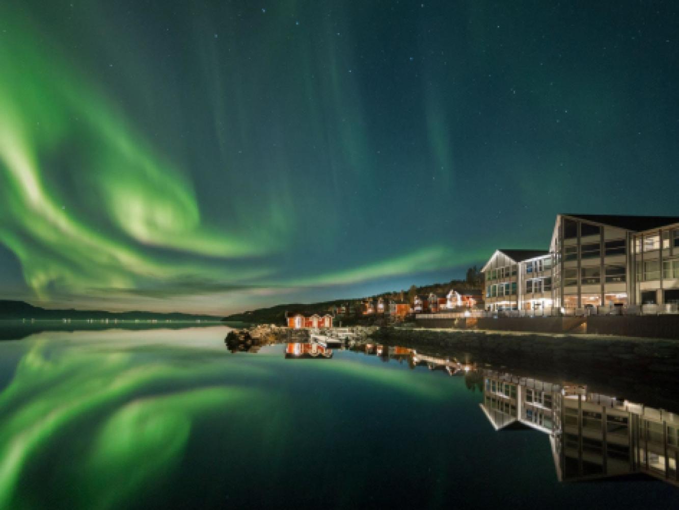 Northern lights above Malangen Resort in the Tromso region