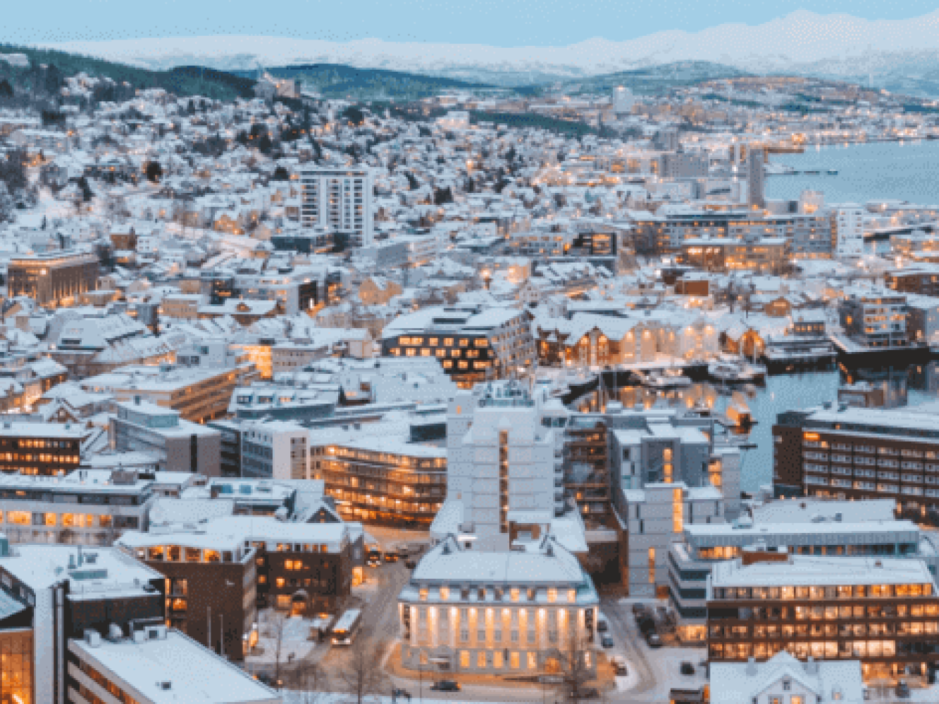 Tromsø city centre in winter seen from above