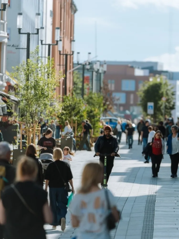 The main street Storgata in Tromsø in summer