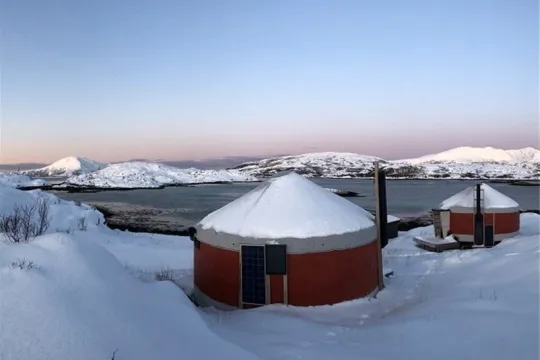 Small huts in the winter