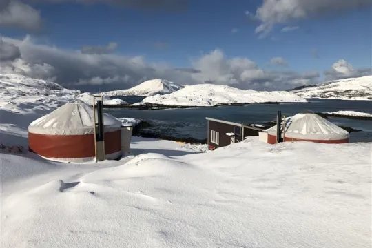 Small huts in the winter