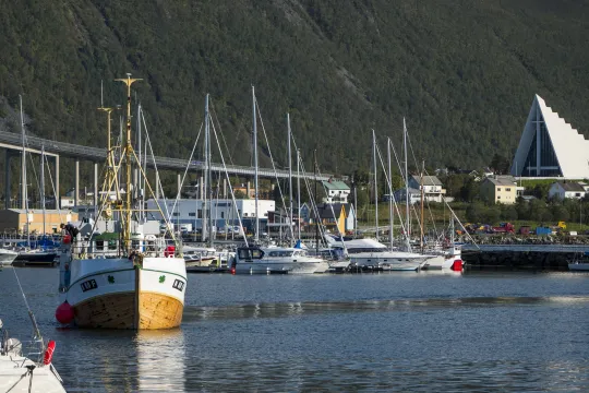 Tromsø bridge, arctic cathedral and yachts