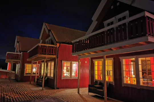 The cabins during winter in night time
