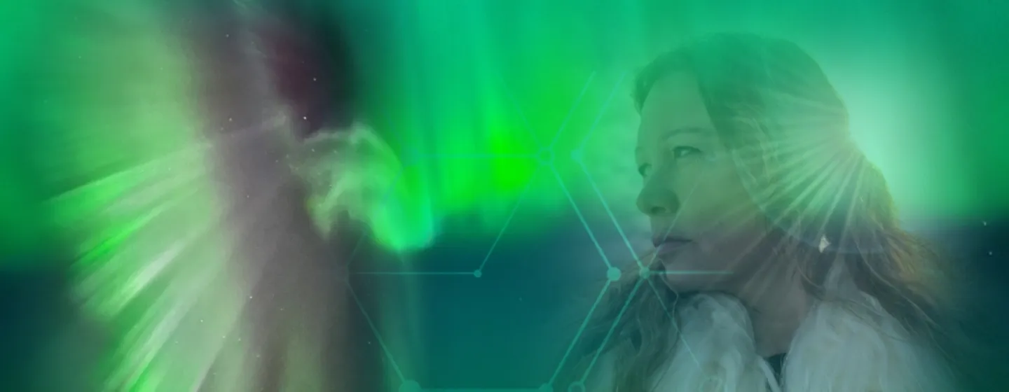 Marieke Anna beside Northern Lights