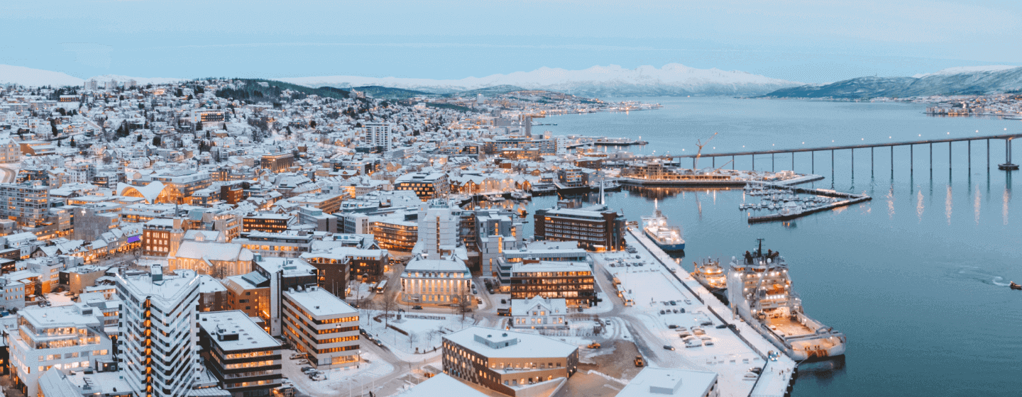 Overview of Tromsø in winter from above