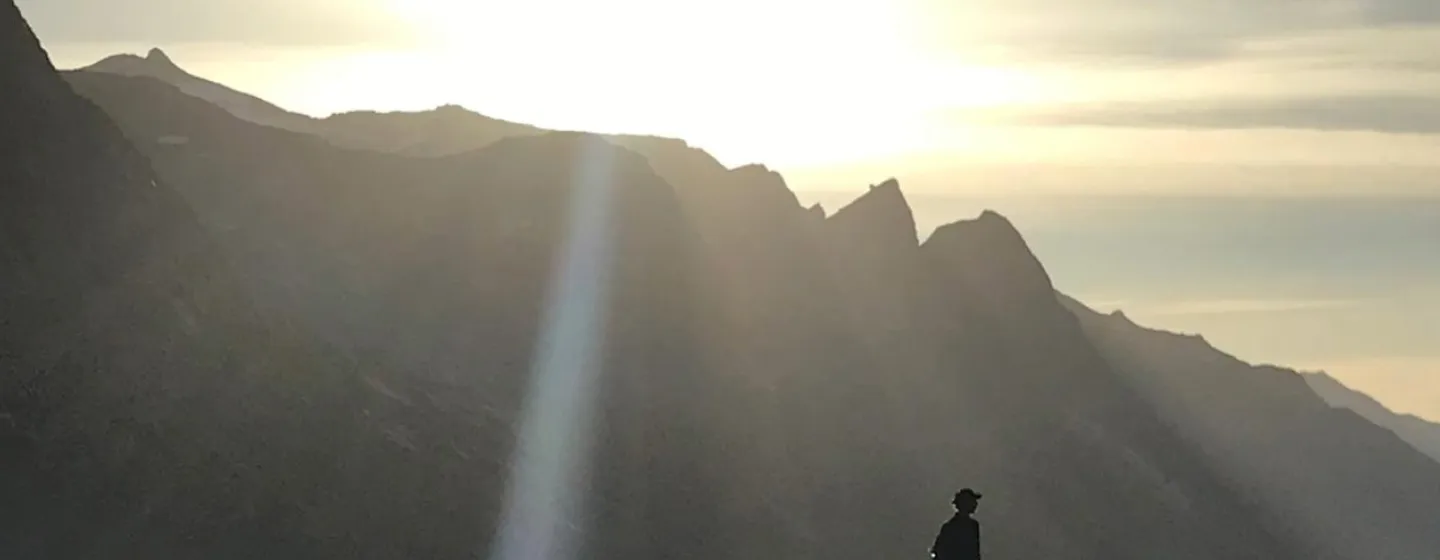 View over mountains and the Midnight Sun