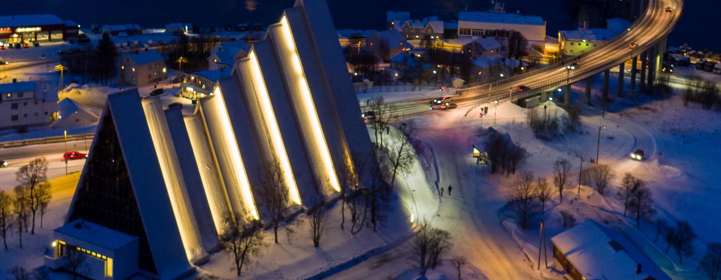 The Arctic Cathedral in Tromsø and fireworks on New Years eve