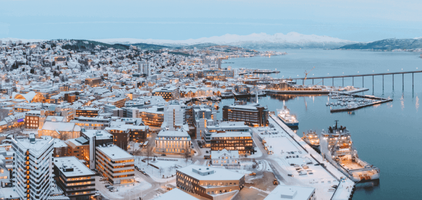 Overview of Tromsø in winter from above