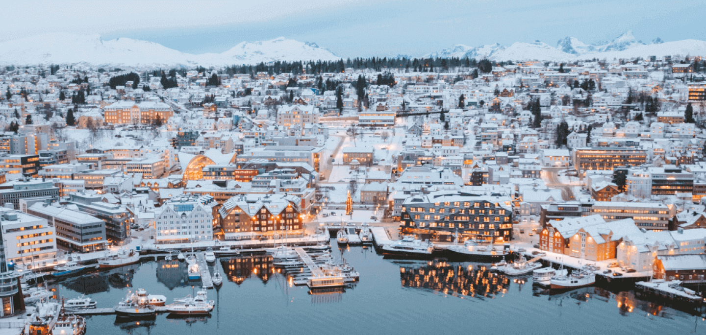 Tromsø city in winter from above